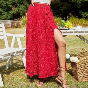 Red Polka Dot Slit Skirt